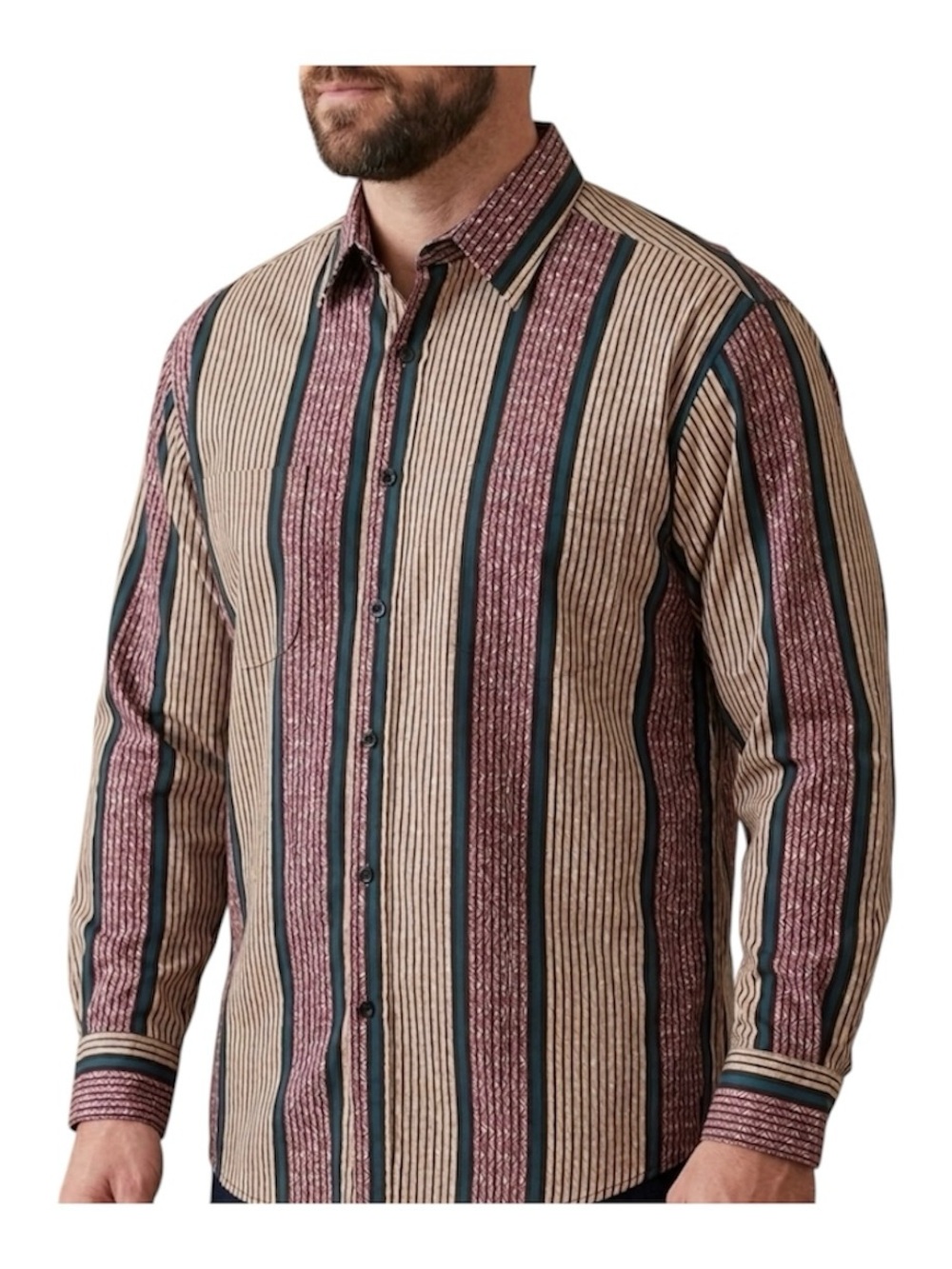 NWT Cowboy Threads Striped Western Long Sleeve Button Down Shirt L Brown Red